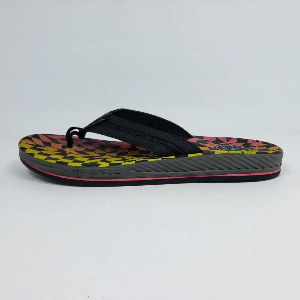 Maui And Sons Mens Size 10 Black Multi Checkered Slip On Thong Flip Flop Sandals